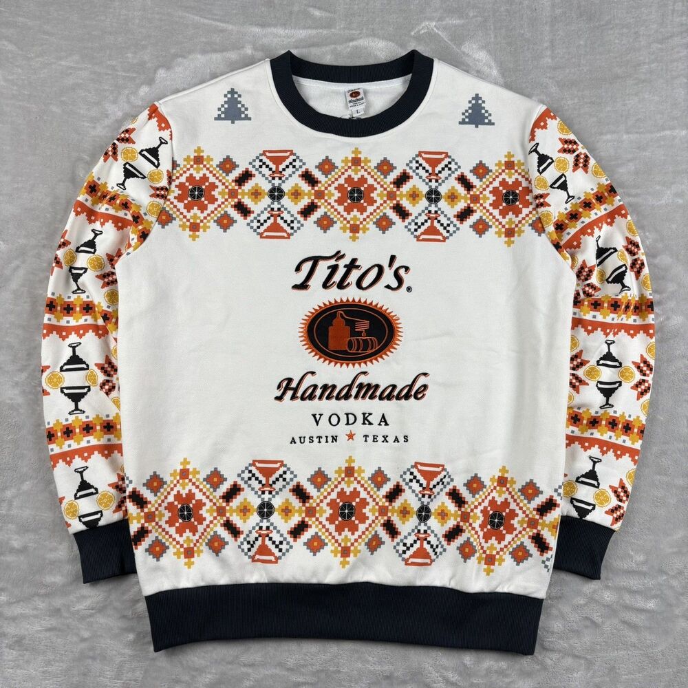Tito's Handmade Vodka Ugly Christmas Party Sweater Mens Size L Austin Texas EUC